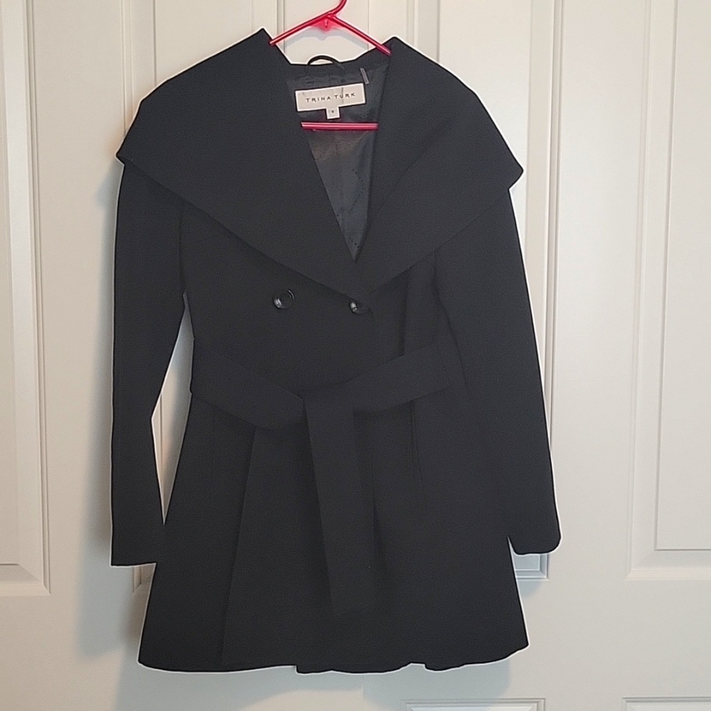 Trina Turk Wool Wrap Coat Black Sz 6